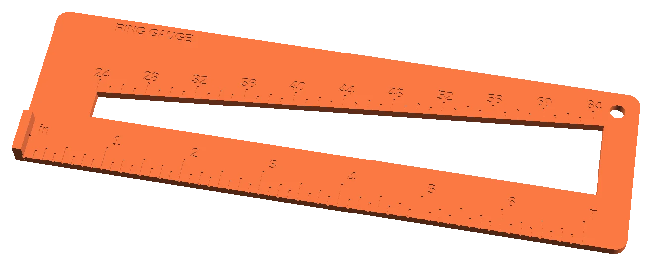 Orange ring gauge checker plate with a tapered slot and an inch ruler